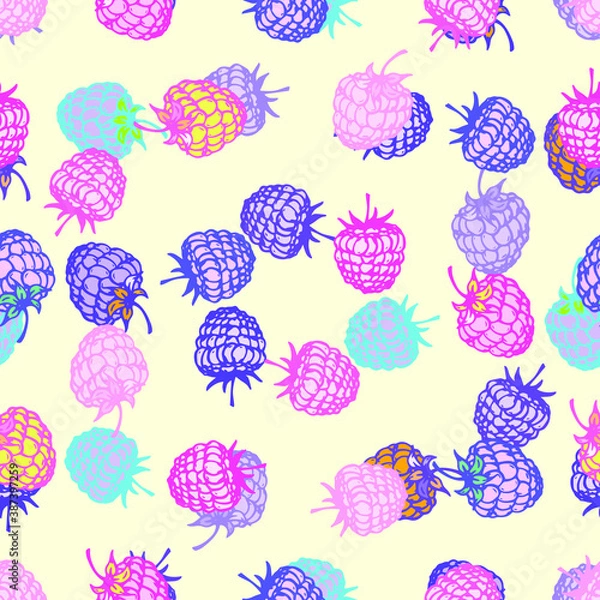 Fototapeta Various berries. Square frame made of colored berries. Place for your text. Seamless pattern.