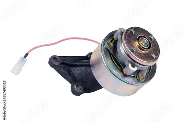 Fototapeta new motor fan drive isolated on white background. Car spare parts. Engine cooling system