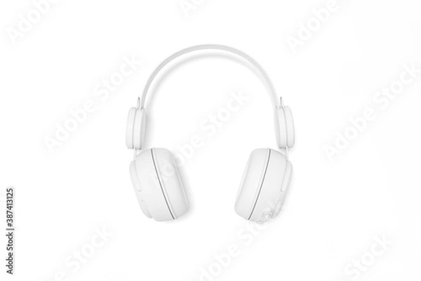 Fototapeta Headphones isolated on a white background 3d rendering. 3d illustration modern Fun Teenager Yellow Headphones with a fun and flat design template minimal music concept.