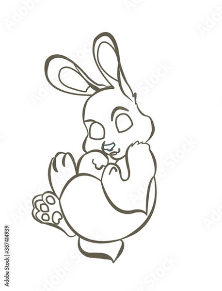 Fototapeta Vector image of the outline of a funny bunny on a white background