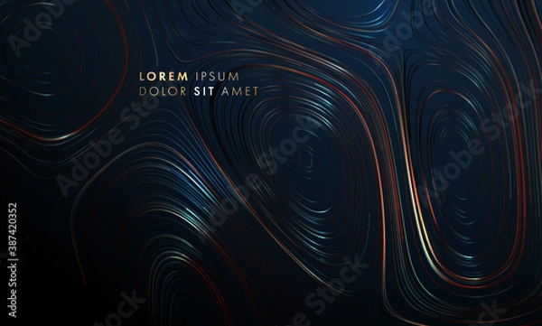 Fototapeta Glowing lines liquid dynamic flow. Trendy fluid cover design. Outline cartography landscape effect with topography relief elements. Eps10 vector illustration