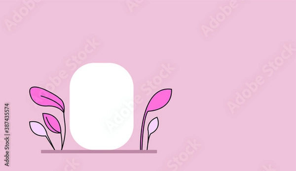 Fototapeta Vector image with a place for text and leaves Pink background