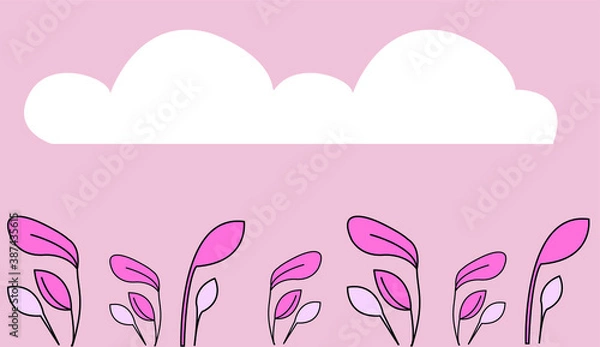 Fototapeta Vector illustration with white cloud and colors on a pink background, suitable for work on the Internet