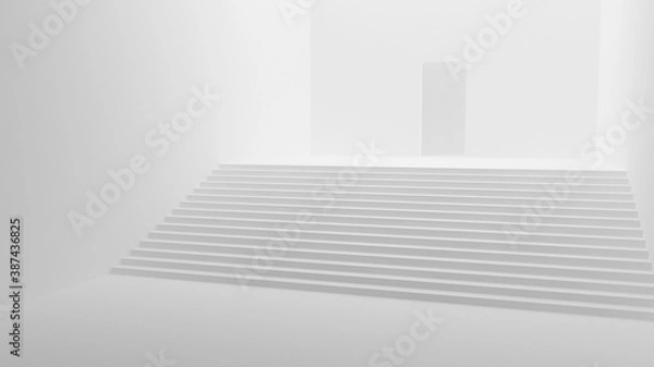Obraz White empty room with a staircase, doorway. White corridor, tunnel. 3d render.