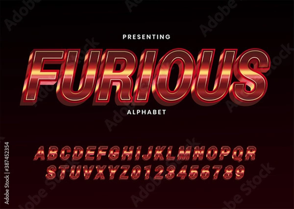 Obraz Metallic font alphabet template. Modern Italic Alphabet Font. Typography furious style fonts for movie technology, sport, motorcycle, racing logo design.