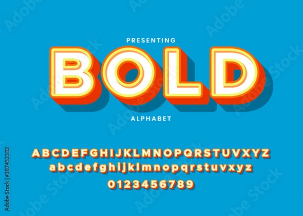 Fototapeta 3d bold modern typeface, vibrant cool style effect, retro bold custom font alphabet template