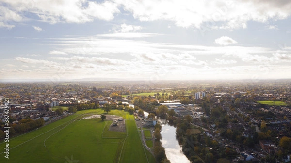 Obraz River Severn running through Worcester Drone shot