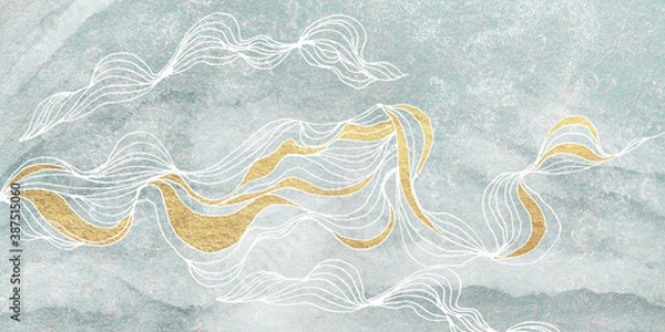 Fototapeta Smooth, abstract waves, lines with gold inserts on a textured background. Image for printing on photowall-paper, fantasy abstraction