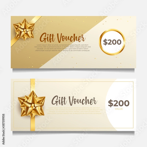 Obraz elegant Gift voucher template with golden style.