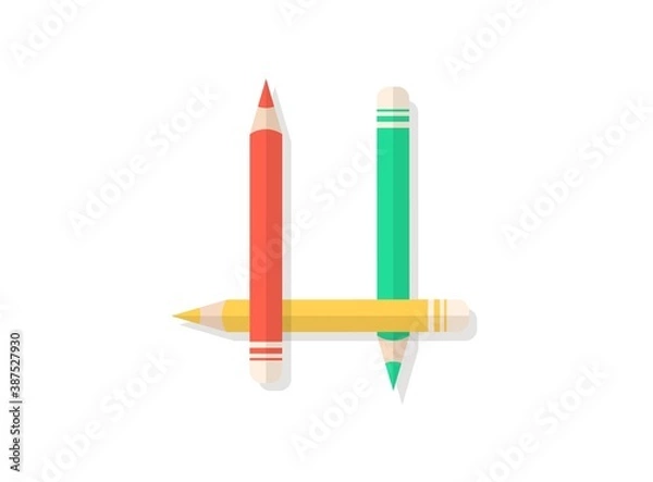 Fototapeta U letter font made of multicolored pencils. Vector design element for logo, banner, posters, card, labels etc.