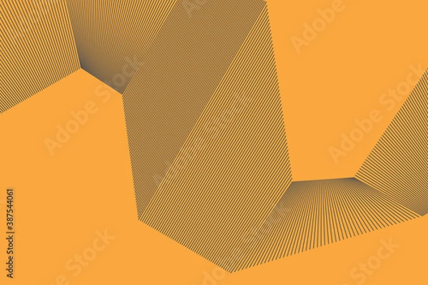 Fototapeta Abstract background pattern made with repeated lines forming geometric shapes in 3 dimensions. Simple, modern and architectural vector art in yellow color.