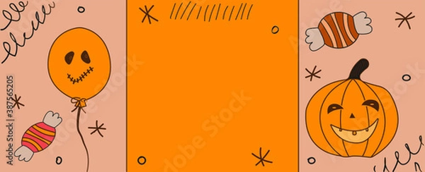 Obraz halloween background with pumpkin. Vector image dedicated to Halloween. Pumpkin with a ball and candy on an orange background