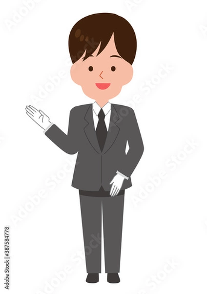 Obraz 笑顔で案内するスーツの男性スタッフ