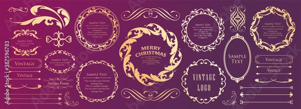 Fototapeta クリスマスのフレームセット、リースのデザイン、オーナメントや装飾デザイン