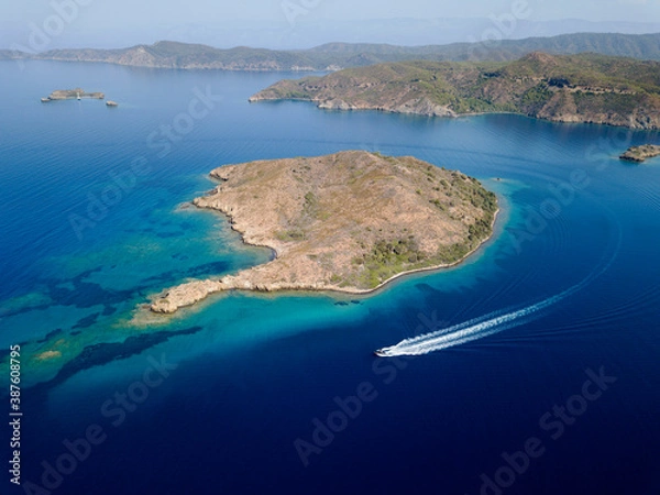 Fototapeta Aerial view of Seven Islands Gokova Bay Special Environment Protected Area Marmaris Turkey