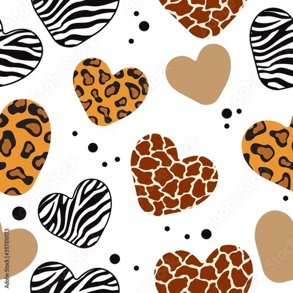 Obraz Print Hand-drawing wild hearts. Vector Seamless pattern.
