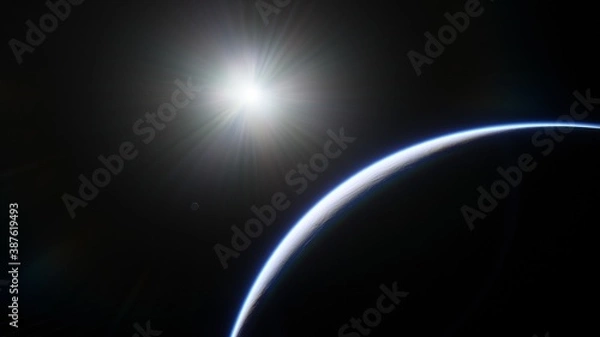 Obraz super-earth planet, realistic exoplanet, planet suitable for colonization, earth-like planet in far space, planets background 3d render