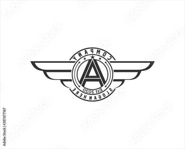 Fototapeta Retro wings badge with letter A . vintage logo vector design element