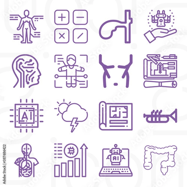 Obraz 16 pack of anatomy  lineal web icons set