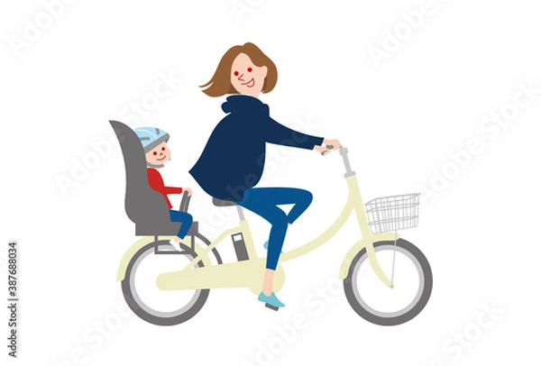 Fototapeta 電動アシスト付き自転車に乗る親子