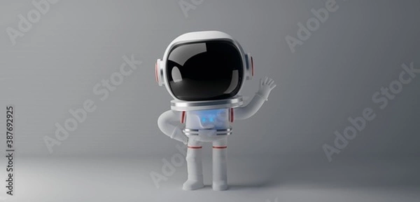 Fototapeta 3D concept illustration of an astronaut in white spacesuit waving hand on white background