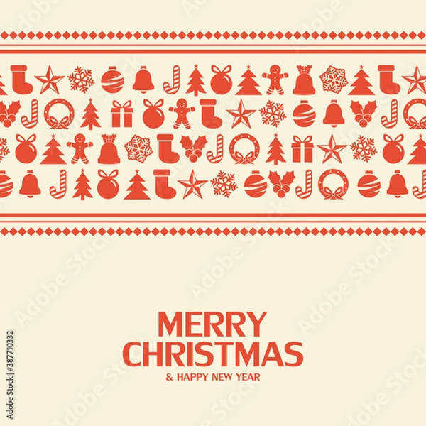 Fototapeta Flat christmas icons pattern element vector background