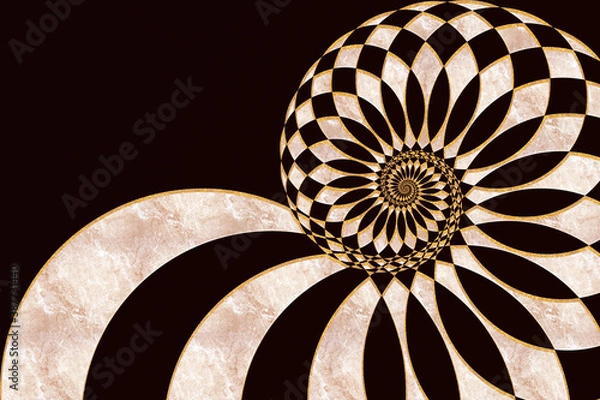 Obraz Marble and gold spiral shell abstract illustration isolated against a black background