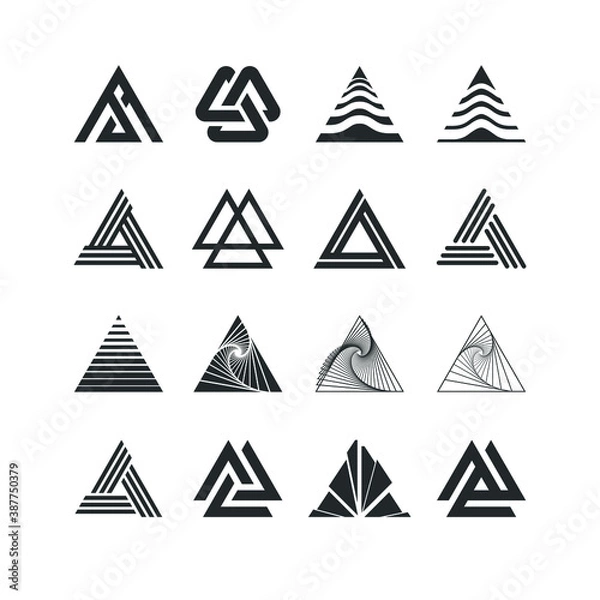 Fototapeta Triangle logo set collection - abstract prism geometric shape graphic geometry line futuristic polygonal layout marketing perspective corporate tech delta spectrum business