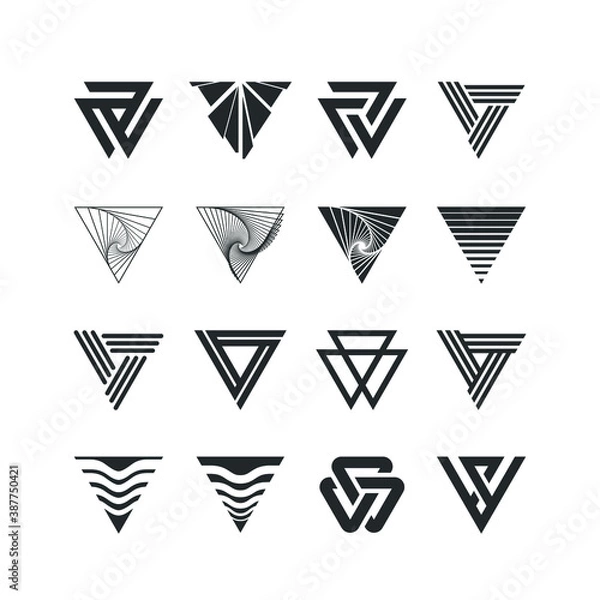 Fototapeta Triangle logo set collection - abstract prism geometric shape graphic geometry line futuristic polygonal layout marketing perspective corporate tech delta spectrum business