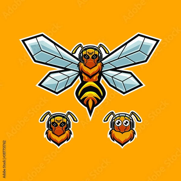 Obraz bee wearing headset mascot illustration