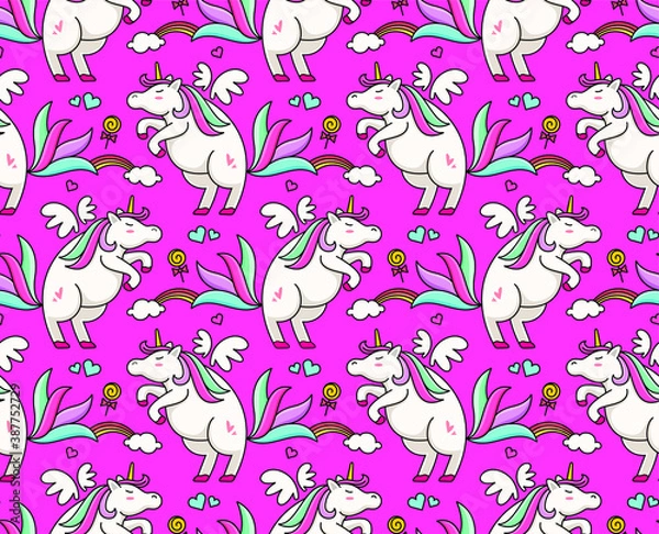 Fototapeta unicorn cartoon seamless pattern