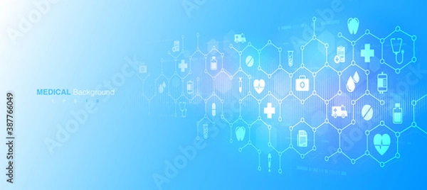 Fototapeta Health Care Medical Innovation Concept Background. Abstract Medical Background with Flat Icons and Symbols. Vector EPS 10