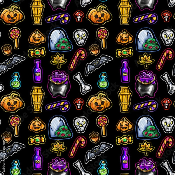 Fototapeta Halloween pattern. Thematic pattern on a black background.