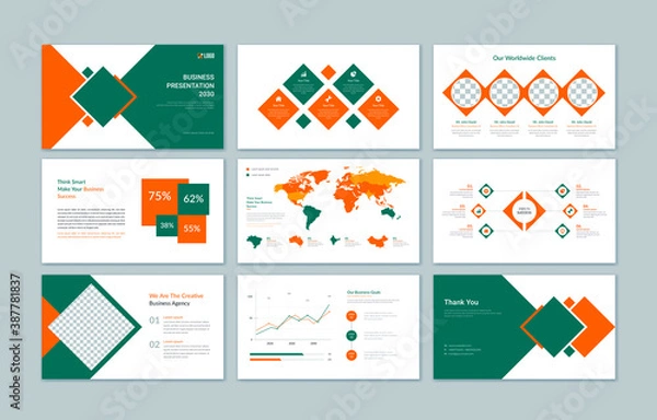 Obraz Business PowerPoint presentation slides with infographic elements