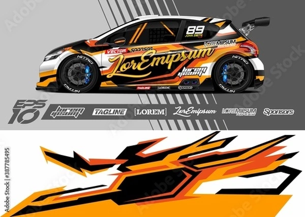 Fototapeta Car decal wrap design vector. Graphic abstract stripe racing background kit designs for vehicle, race car, rally, adventure and livery
