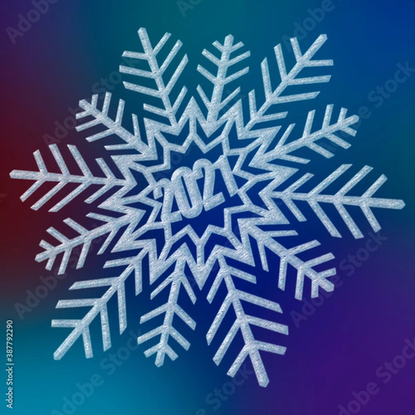 Obraz New Year 2021. Abstract snowflake on blurred background.