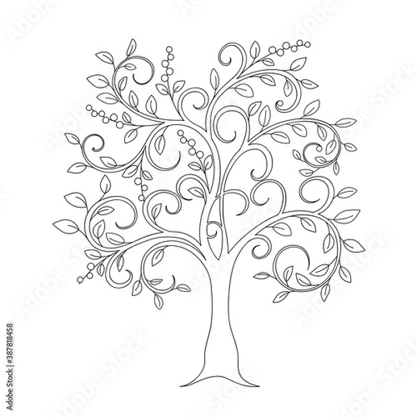 Obraz contour draving doodle tree with leaves