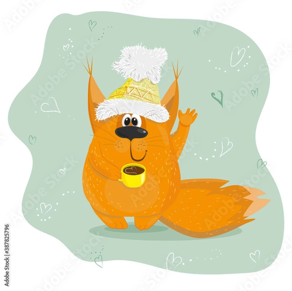 Obraz squirrel with a cup of coffee