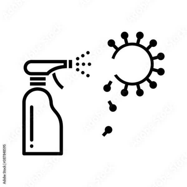 Fototapeta Antiseptic spray for disinfecting hands and surfaces. Prevention against coronavirus infection. Vector black and white illustration with lines.