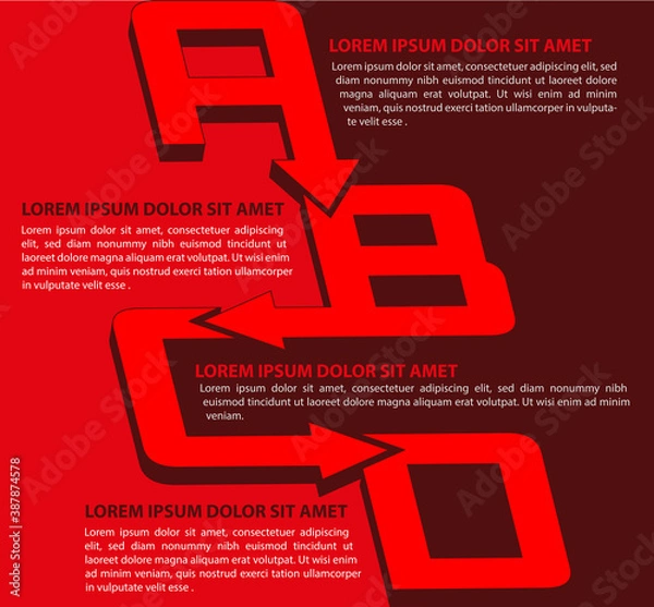 Fototapeta 3D vector background with 4 infographic steps template and with arrows.