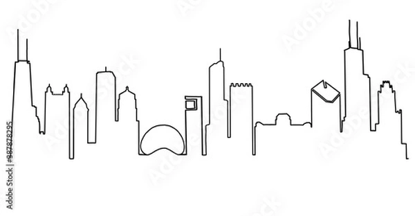 Obraz Chicago skyline line drawing. Simplified drawing includes all the famous landmarks and towers.