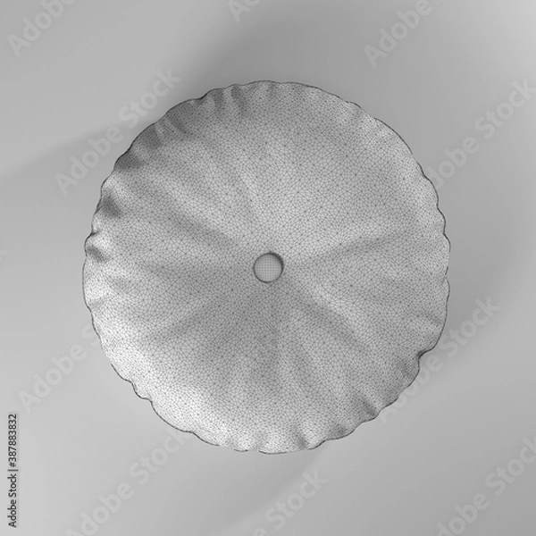 Fototapeta Render 3d de almohadón circular con boton wire-frame