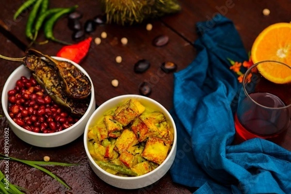 Obraz Cottage cheese curry and vegetables