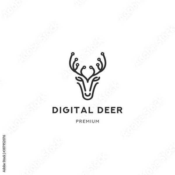 Obraz Deer Tech Digital Logo Retro Vector Line Illustration