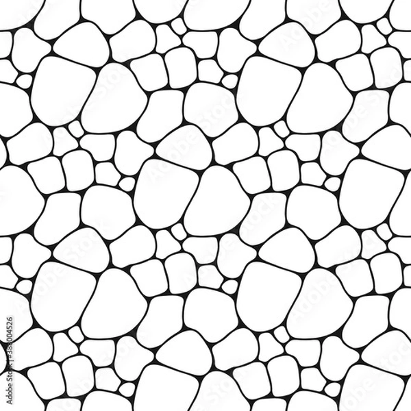 Fototapeta Cells seamless pattern. Hand drawn cracked pattern. Black and white stones background. Vector illustration. Repeating stone texture. Elegant ornament. Modern design textile, paper, wallpaper. 