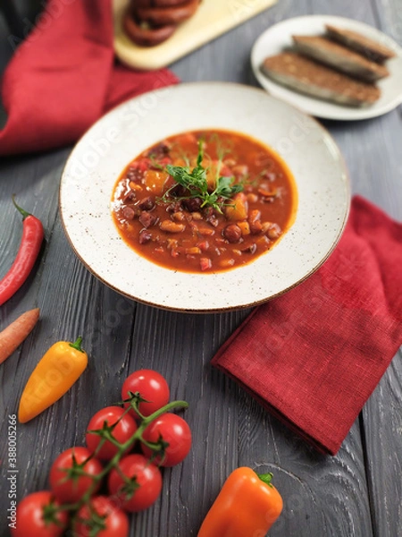 Fototapeta tomato soup with bread