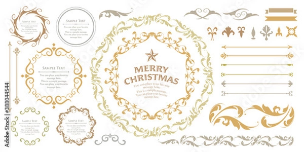 Fototapeta クリスマスのフレームセット、リースのデザイン、オーナメントや装飾デザイン