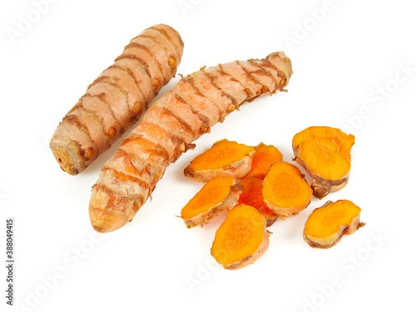 Fototapeta tumeric root isolated on white background