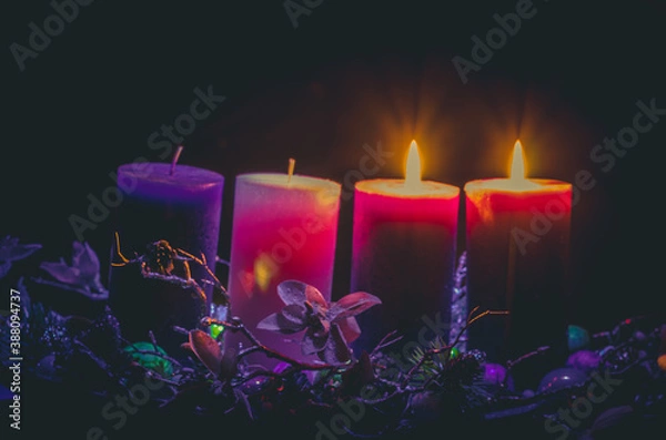 Fototapeta advent decoration with two burning candles