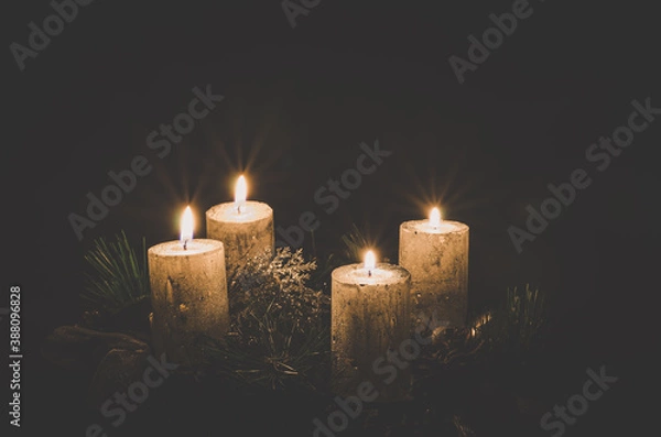 Obraz four burning candles on advent wreath